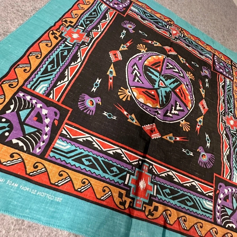 Wamcraft Bandana 21x21.5 Teal Multicolor Southwestern Thunderbird Geometric
